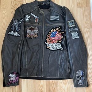 Mens Leather Moto Jacket Size XL 48 Biker Vietnam Vet Patches Patriotic~Fulmer